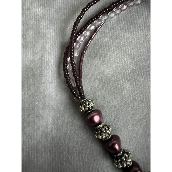 Multi-Strand Purple Beaded Necklace With Silver Accents & Lobster Clasp - Picture 3 of 3